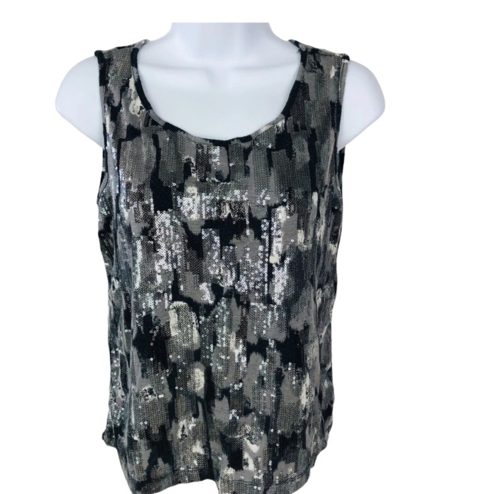 Ruby Rd. Black and Silver Sequin Tank Top